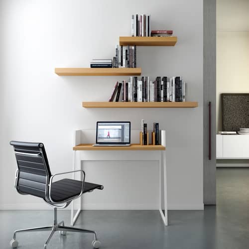 Working Desk white natural wood - POP UP HOME - White / Oak - Honeycomb panels, Lacquered metal, Oak veneer, Painted MDF
