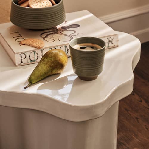 Sonja End table ceramic white / 42.5 x 46.5 x H 36 cm - BROSTE COPENHAGEN - Off white - Enamelled sandstone
