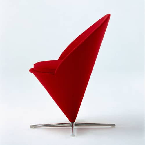 Fauteuil pivotant Cone Chair tissu rouge / By Verner Panton, 1958 - Vitra - Tissu rouge Tonus / Pied acier satiné - Acier inoxydable, Mousse polyuréthane, Plastique renforcé de fibre de verre