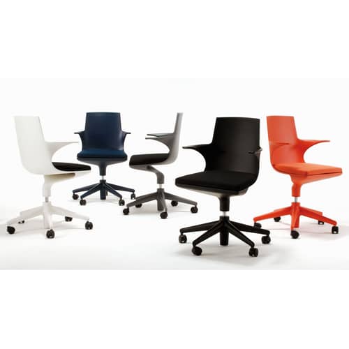 Fauteuil à roulettes Spoon Chair plastique noir / Rembourré - Kartell - Noir/ coussin noir - Polypropylène