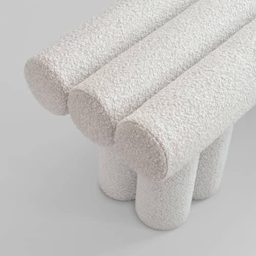 Gepolsterte Bank Hiro textil weiß / Sitzbank - L 120 cm - 101 COPENHAGEN - Gebrochen weiß (Schlingenpol Gewebe) - Gewebe, Metall, Schaumstoff