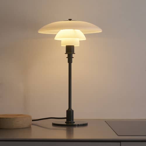 Lampe de table PH 2/1 vert / Réédition 1927 - Louis Poulsen - Vert brillant / Blanc - Aluminium laqué, Verre soufflé bouche
