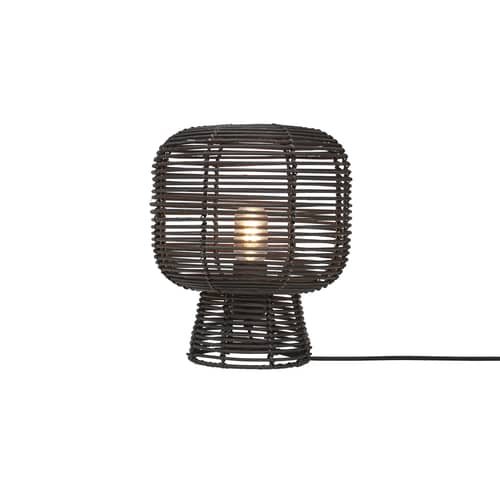 Lampe de table Tanami fibre végétale bois noir / rotin / Ø 27 x H 30 cm - GOOD&MOJO - Noir - Fer, Rotin