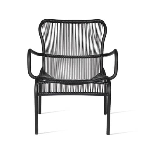 Lounge-Sessel stapelbar Loop Lounge textil kunstfaser schwarz / Stapelbar / Bespannung handgeflochtenes Polyethylen - Vincent Sheppard - Schwarz - Polyethylenfaser, Thermolackiertes Aluminium