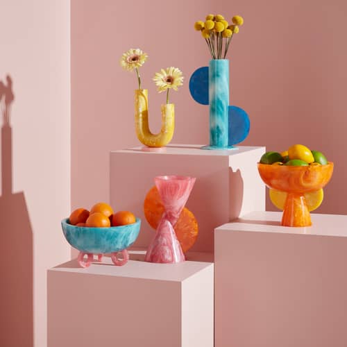 Coppa Mustique Disc materiale plastico blu / Ø 23 x H 13 cm - Acrilico - Jonathan Adler - Turchese e Rosa - Acrilico