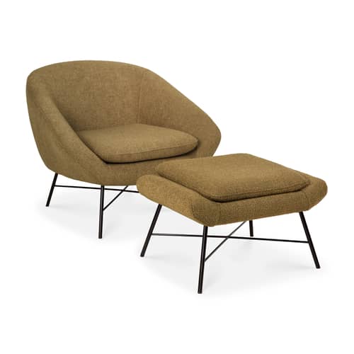 Poggiapiedi Barrow tessuto giallo / 60 x 45 cm - Ethnicraft - Zenzero - metallo laccato, Schiuma ad alta densità, Tessuto