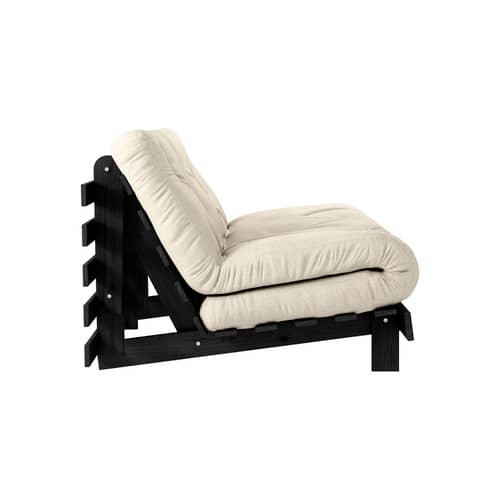 Divano convertibile Roots legno bianco / L 140 cm - 3 posizioni / Struttura nera - KARUP - Lino 914 / Nero - Espanso, Fibre riciclate miste, Pino massello certificato FSC laccato, Tessuto