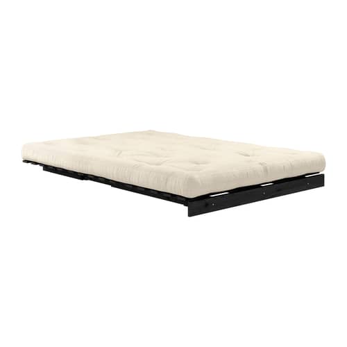 Divano convertibile Roots legno bianco / L 140 cm - 3 posizioni / Struttura nera - KARUP - Lino 914 / Nero - Espanso, Fibre riciclate miste, Pino massello certificato FSC laccato, Tessuto