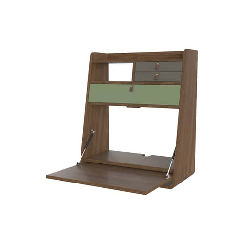 Secrétaire mural Gaston bois vert / L 60 x H 72 cm - Hartô - Vert cendré & vert sauge / Frêne marron - MDF laqué, MDF plaqué frêne teinté