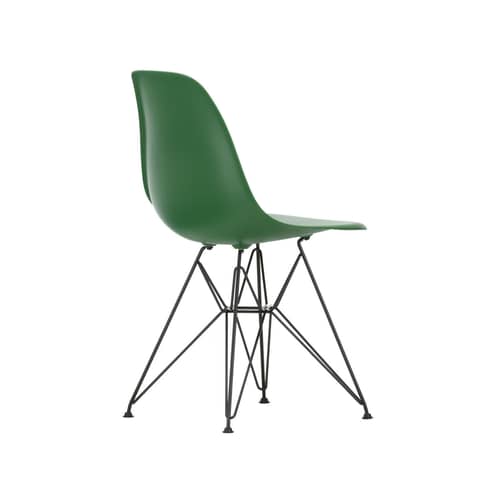 Sedia RE DSR - Eames Plastic Side Chair materiale plastico verde / (1950) - Nero / Riciclato - Vitra - Verde smeraldo / Piede nero - Acciaio laccato epossidico, Plastica riciclata post-consumo