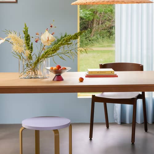 Lot de 2 tabourets empilables Smile bois violet - HÜBSCH - Lavande / Kaki - Acier laqué, Contreplaqué de frêne certifié, MDF