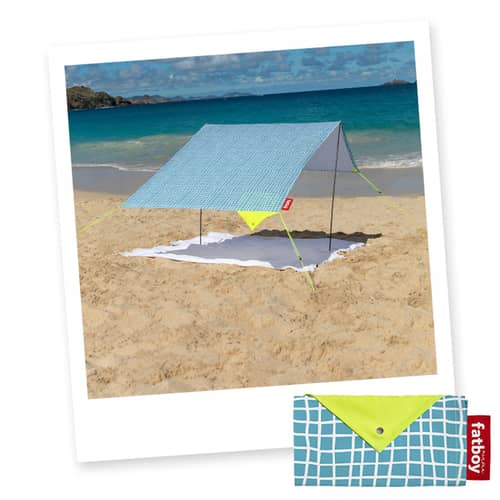 Tente de plage Miasun tissu bleu / Pliable & nomade - 150 x 220 cm - Fatboy - Venice / Carreaux bleus - Aluminium, Coton