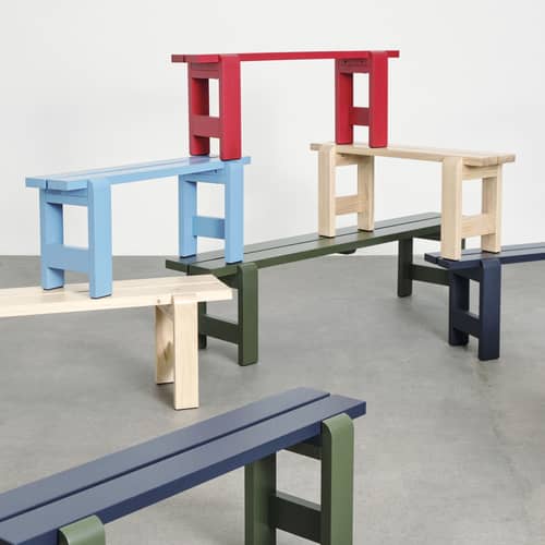 Banc Weekday bois bleu / L 111 cm - Hay - Bleu acier - Pin massif certifié FSC