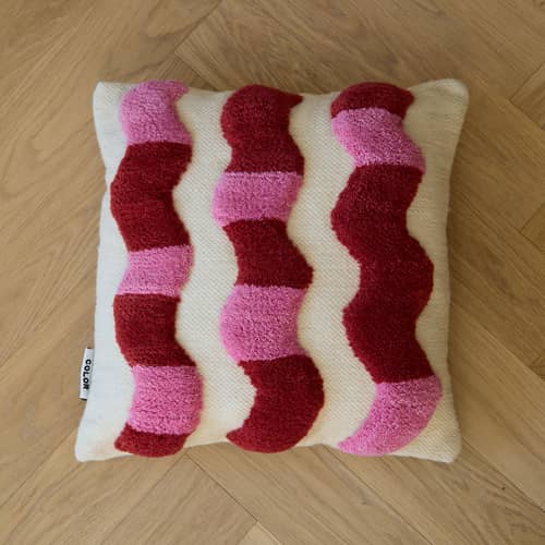 Coussin Wavy / 45 x 45 cm - Laine recyclée tissée main - COLORTHERAPIS - Wavy - Coton, Laine de Nouvelle-Zélande, Polyester