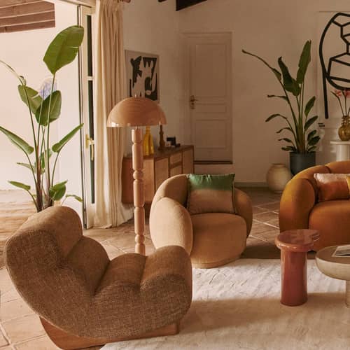 Poltrona imbottita Cozy tessuto marrone / Modulabile - NV GALLERY - Caramello / Legno chiaro - Legno massello, Schiuma ad alta densità, Tissu Tweed