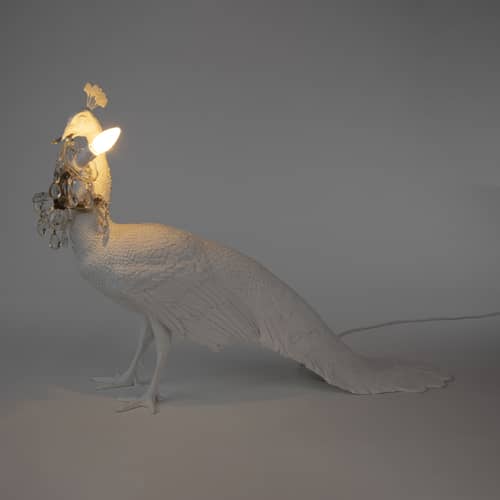 Peacock Lamp plastic material white / Resin - Peacock-shaped lamp / L 100 x H 69 cm - Seletti - White & gold - Resin