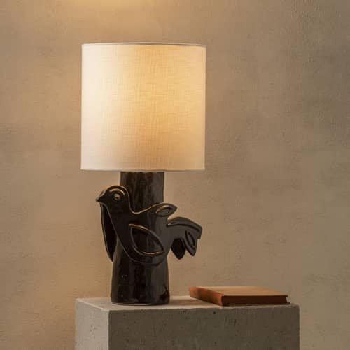Lampe de table Paloma / H 52 cm - Serax - Noir / abat-jour beige - Grès émaillé, Lin