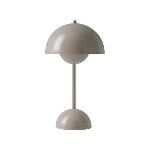 Lampe sans fil rechargeable Flowerpot VP9 plastique gris beige / Ø 16 x H 29 cm - Verner Panton, 1968 - &tradition - Gris-beige - Polycarbonate