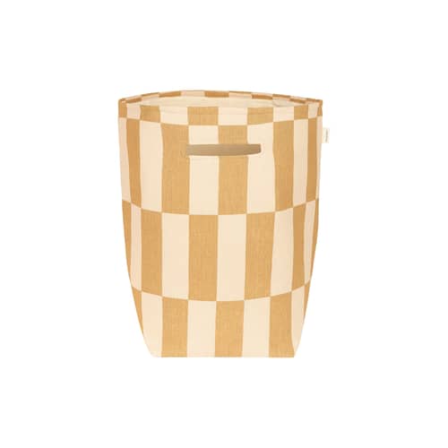 Panier Vibes tissu jaune / H 56 cm - NOBODINOZ - Moutarde & sable / Carreaux - Coton biologique, Polyester