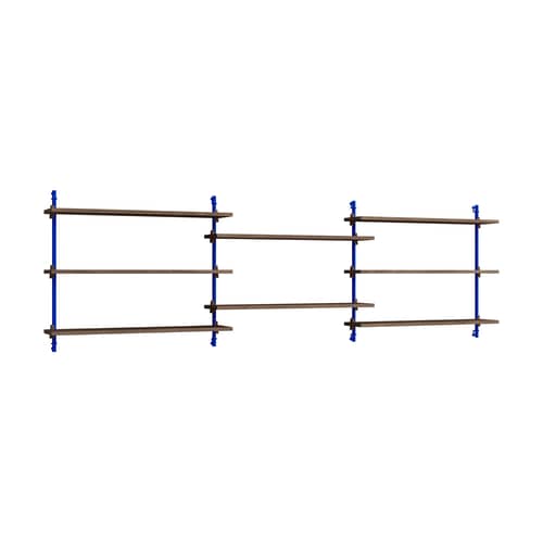 Regal Wall Shelving – ws.65.3 holz braun / B 239 x H 65 x T 17,5 cm - MOEBE - Räuchereiche / Blau - MDF Eichenfurnier, Stahl