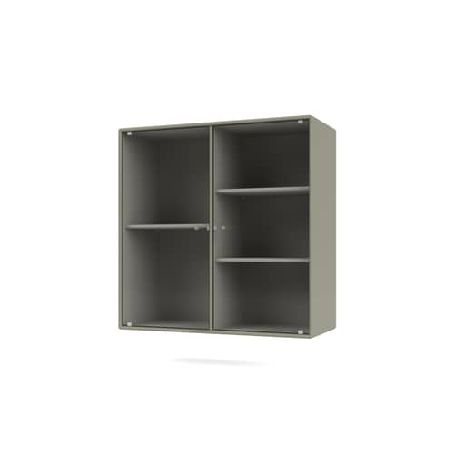 Wandablage Ripple II holz grau / Vitrine - B 69.6 x T 30 x H 69,6 cm / Gewelltes Glas - MONTANA - Fennel 144 - Geriffeltes Glas, lackierte Holzfaserplatte