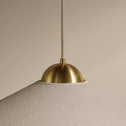 Sospensione Songe tessuto bianco / Ø 80 cm - Maison Sarah Lavoine - Ecru / ottone - Cotone stropicciato, Ottone spazzolato