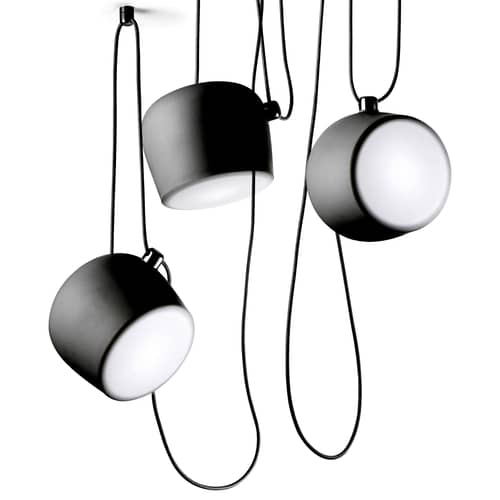 Suspension AIM métal noir LED /  Ø 24 cm / Bouroullec, 2013 - Flos - Noir - Aluminium peint, Polycarbonate
