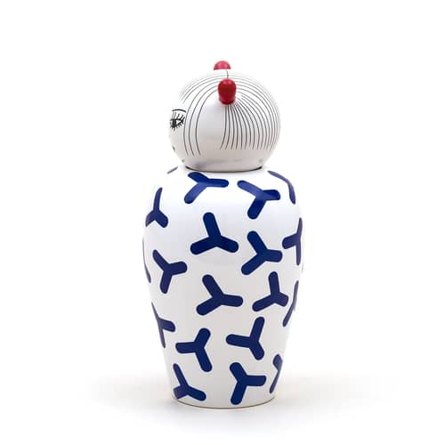 Vaso Canopie Zoé ceramica blu bianco / con coperchio - Seletti - Zoé / Blu - Porcellana