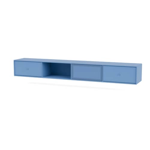 Octave VII Wall-mounted TV unit wood blue / W 183.6 x D 30 x H 24 cm - MONTANA - Azure 154 - Lacquered MDF, Perforated steel