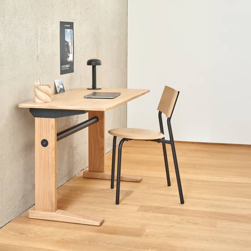 Bureau Post bois naturel / 120 x 60 cm - TIPTOE - 120 x 60 cm - Acier thermolaqué, Bois massif plaqué chêne, Chêne massif