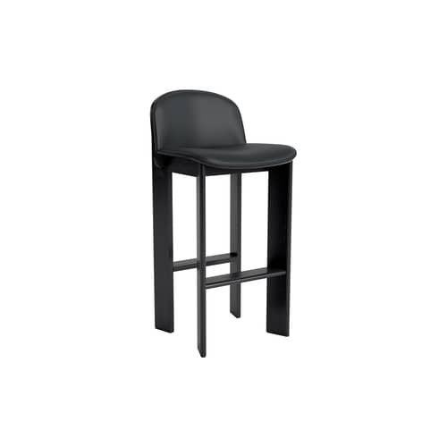 Chaise de bar Chisel 35 High / H 75 cm - Rembourrage cuir - Hay - Cuir noir (Grano) / Noir - Cuir, Mousse, Placage de chêne laqué