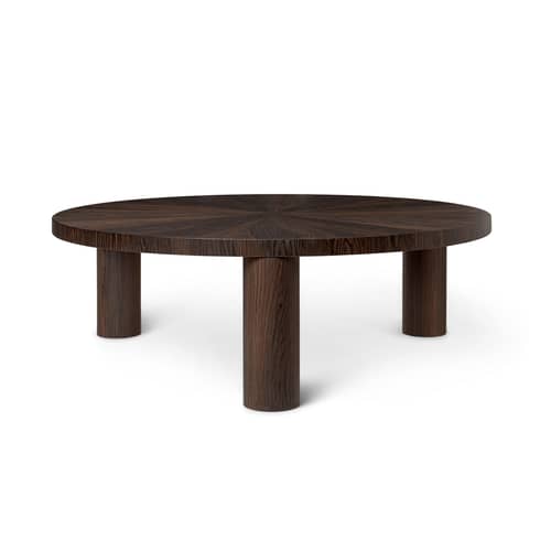 Post Large Coffee table brown natural wood / Ø 100 x H 33 cm -  Hand-made marquetry - Ferm Living - Star pattern / Smoked oak - MDF, Smoked oak veneer