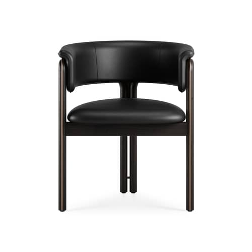 Gepolsterter Sessel Volita INDOOR leder schwarz - MORPHO - Schwarzes Leder / Dunkelbraun - High Density-Schaum, Massives Teakholz, Metall, Semi-Anilin-Leder