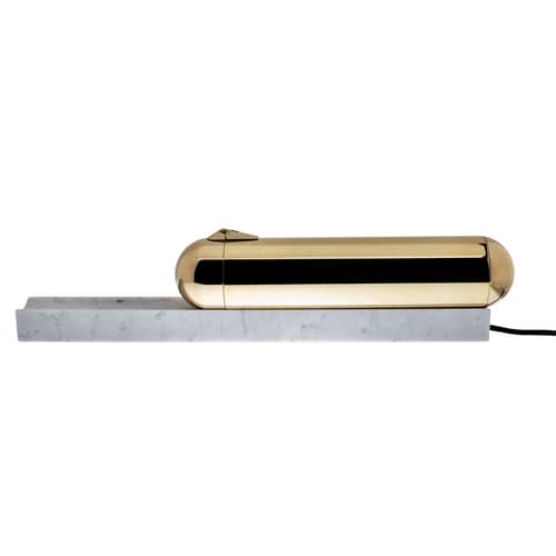 Lampe de table ISP LED métal marbre blanc or / Marbre & laiton - L 52 cm - DCW éditions - Marbre blanc / Laiton - Laiton poli, Marbre