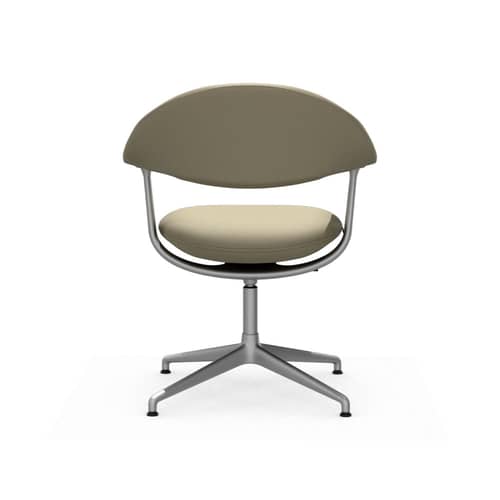 Drehsessel Mynt Soft leder beige / Gepolsterte Sitzfläche und Rückenlehne - Vitra - Sand (Leder) / Fuß aus sandgestrahltem Aluminium - Aluminium, Leder, Schaumstoff