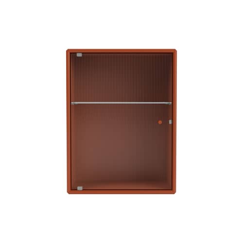 Badezimmer-Hängeschrank Ripple holz orange / B 35,4 x T 20 x H 46,8 cm - Gewelltes Glas - MONTANA - Hokkaido 162 - Geriffeltes Glas, lackierte Holzfaserplatte
