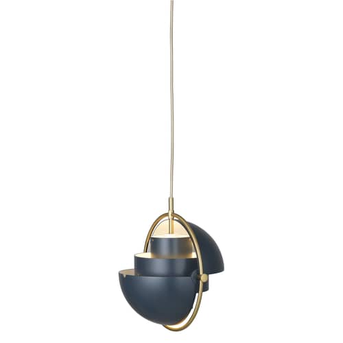 Suspension Multi-Lite Small métal bleu / Ø 25 cm - Modulable & orientable / Réédition 1972 - Gubi - Bleu nuit / Cercle laiton - Métal