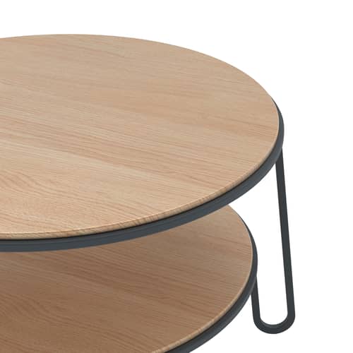 Tavolino basso Eugénie / Ø 70 x H 40 cm - Hartô - Grigio ardesia - Acciaio laccato, MDF rivestito in rovere