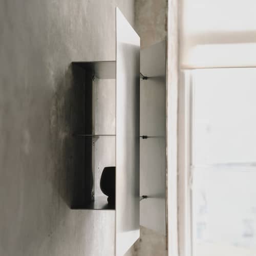 Sheet Cabinet Wall storage metal / 2 doors - W 59.6 x H 59.6 x D 16 cm - Frama  - Brushed steel - Brushed stainless steel