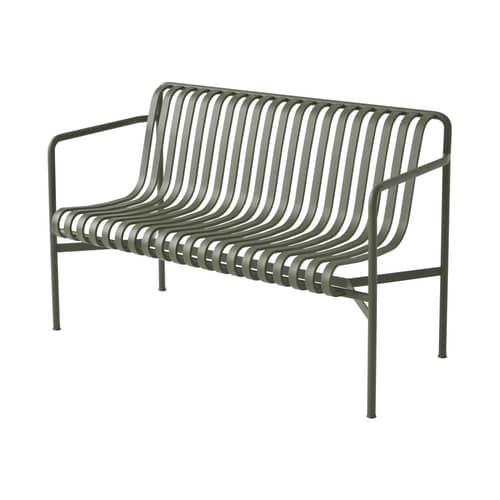 Banc avec dossier Palissade Dining métal vert / L 128 cm - Bouroullec, 2016 - Hay - Banc / Vert olive - Acier laqué époxy