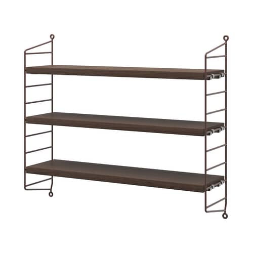 Étagère String® Pocket / L 60 x H 50 cm - Réédition 1949 - String Furniture - Marron foncé - Acier laqué, Aggloméré plaqué chêne