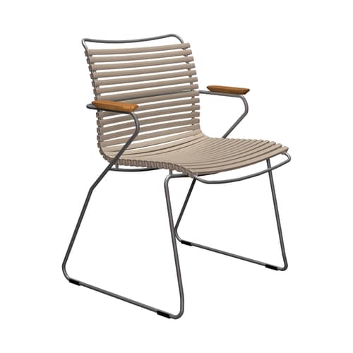 Fauteuil Click Dining plastique beige / Accoudoirs bambou - Houe - Beige - Acier thermolaqué, Bambou, Polypropylène