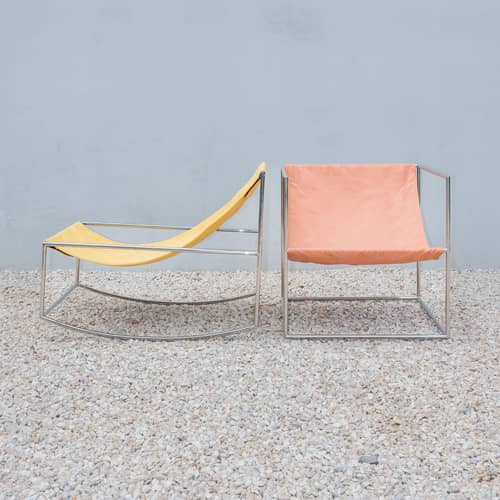 Fauteuil Solo tissu rose Outdoor - valerie objects - Rose / Structure acier poli - Acier inoxydable, Tissu outdoor