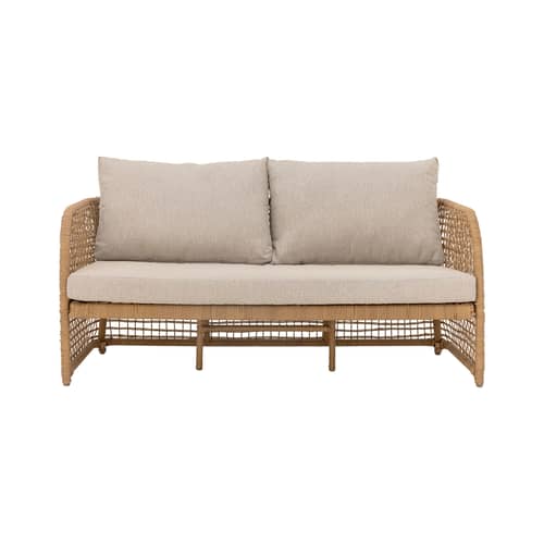 Canapé de jardin 2 places Penzano - Bloomingville - Naturel / Tissu beige - Aluminium, Polyrotin, Tissu polyester
