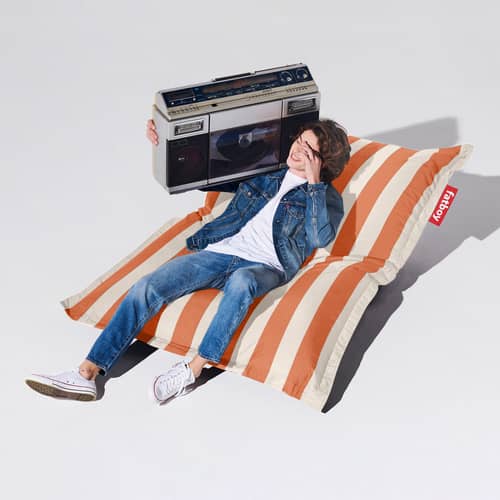 Pouf d\'extérieur The Original Outdoor / Tissu Olefin - Fatboy - Rayé orange & crème -  Micro-billes EPS, Tissu oléfine