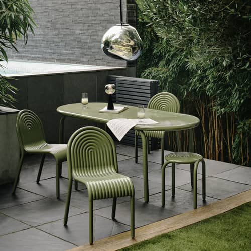 Table ovale Groove métal vert / 186 x 86 cm - Tom Dixon - Vert mousse - Aluminium