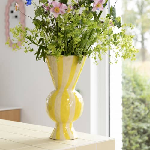Rhombic Vase ceramic yellow / Ø 16 x H 29.5 cm - Hand-painted - & klevering - Yellow - Sandstone