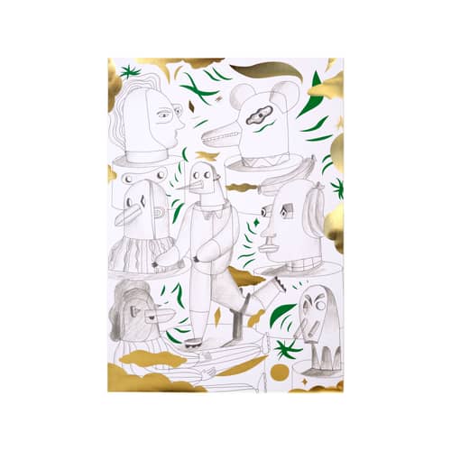 Affiche Jaime Hayon x The Wrong Shop - Animalothèque papier vert / 47.5 x 67.5 cm - Exclusivité - The Wrong Shop - Blanc, vert, or (sans cadre) - Papier premium