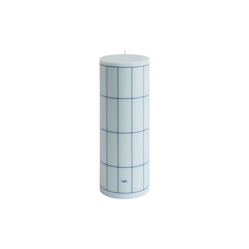 Blockkerze Column wachs bunt / Ø 9 x H 25 cm - Hay - Blau mit blauem Gittermuster - Öl, Stearin