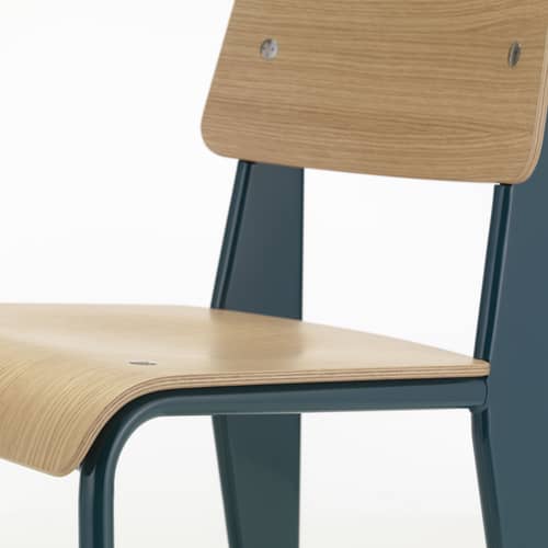 Standard Chair blue natural wood / Jean Prouvé, 1934 - Metal & wood - Vitra - Natural oak / Dynasty blue - Epoxy lacquered steel, Oak moulded plywood veneer